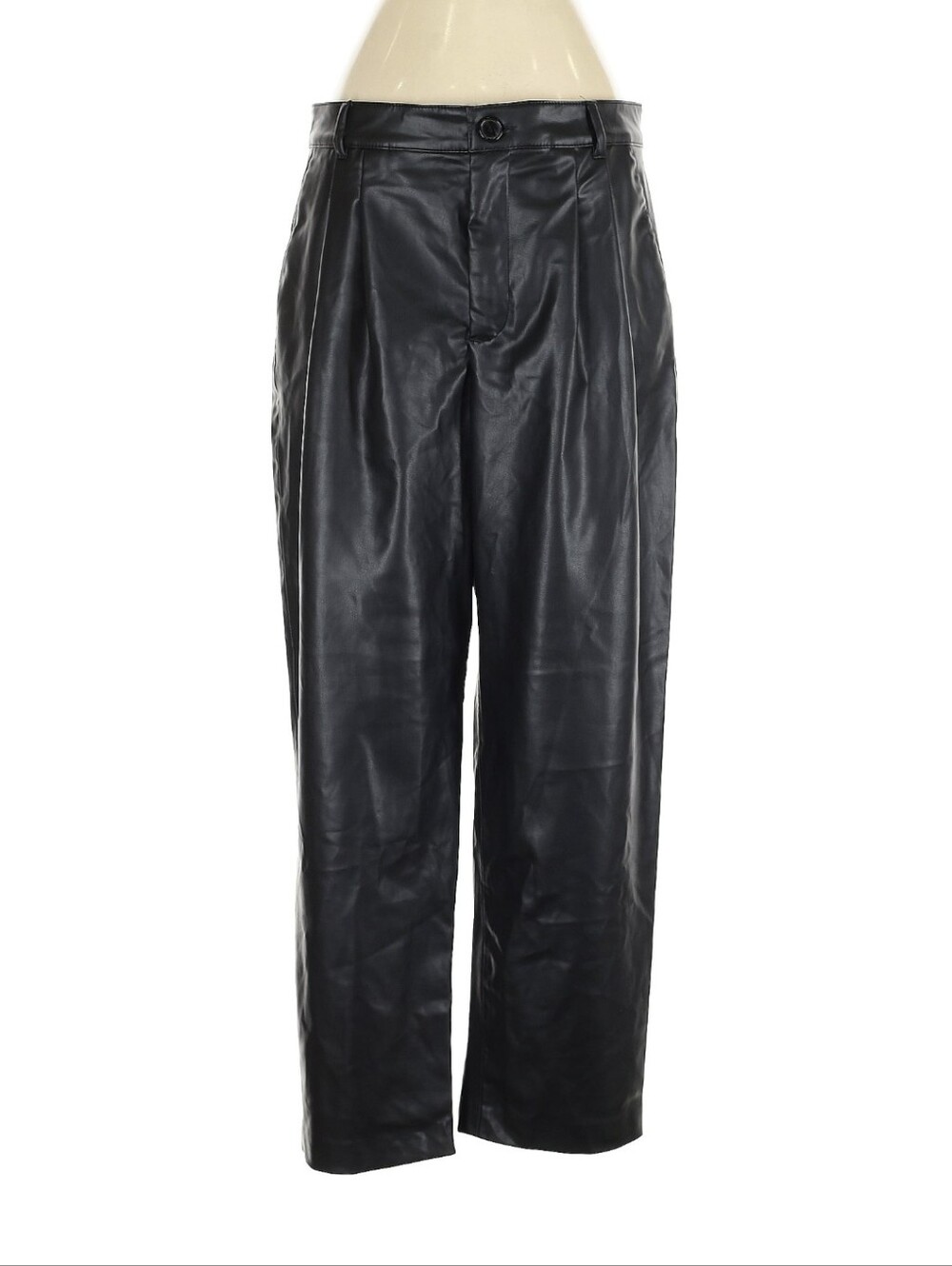 ZARA, Black Pleated Front Faux Leather Pants, Size S